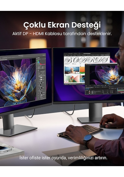 Ugreen 4k 60hz Displayport To Hdmı Örgülü Kablo, 2m, 15774 -