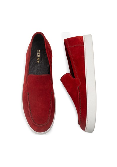 Deery Hakiki Süet Kırmızı Loafer Erkek Ayakkabı - 01865mkrmc01 Kırmızı