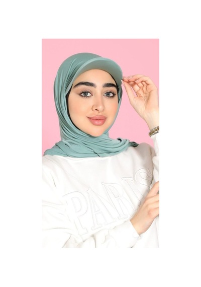 ALDAIYR Şapkalı Boneli Hazır Şal Hijab Sandy Mint Yeşil
