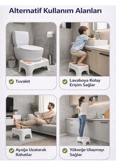 Beylini Klozet Taburesi Destek Basamağı Wc Lavabo Banyo Konforlu Yükselti Çömelme Çocuk Yaşlı Tuvalet Altlık Beyaz Beyaz