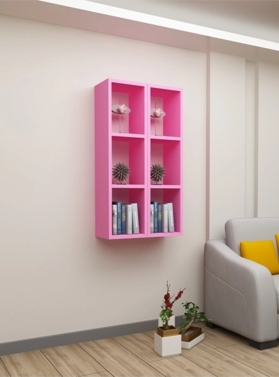 Kitaplık Pembe Duvar Rafı İkili Takım Pembe