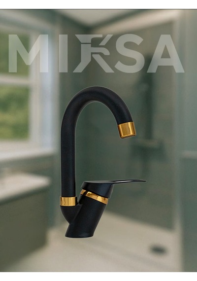 Lüx Siyah-gold Baston Borulu Banyo Lavabo Bataryası, Musluğu, Çift Su Girişli