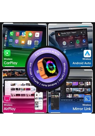 4-in-1 Kablosuz Araç Ekran Yanstıcı Ve Carplay Ve Android Auto Adaptörü Kablosuz Dönüştürücü İos-android