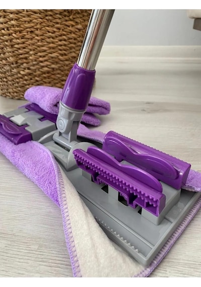 Mor Teleskopik Mandallı Mikrofiber Sihirli Mop Yüzey Temizleyici Çok Renkli