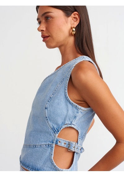 Olla Collection Pencere Detaylı Denim Bluz-mavi Mavi