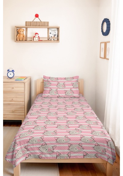 Evimde Bambaşka Pembe Kedi Kız Çocuk Pike Takımı - Çizgili Gri Bebek Odası Mevsimlik Yatak Örtüsü - 160x220 CM Evimde Bambaşka Pembe Kedi Kız Çocuk Pike Takımı - Çizgili Gri Bebek Odası Mevsimlik Yatak Örtüsü - 160x220 CM