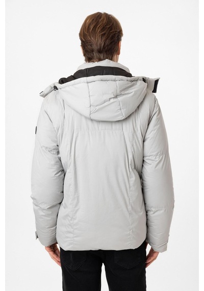 Back And Bond Açık Gri Regular Fit Kapüşonlu Puffer Mont Çok Renkli
