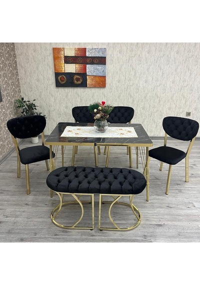 80-120 Ck Gold Mutfak Masası Takımları , Kişilik Benchli Mutfak Masası Takımı Siyah Mermer 80-120 Ck Gold Mutfak Masası Takımları , Kişilik Benchli Mutfak Masası Takımı Siyah Mermer