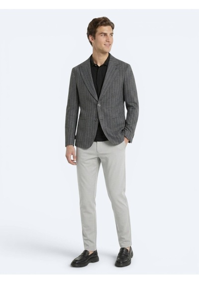 Kip Antrasit Çizgili Modern Fit Keten Karışımlı Ceket