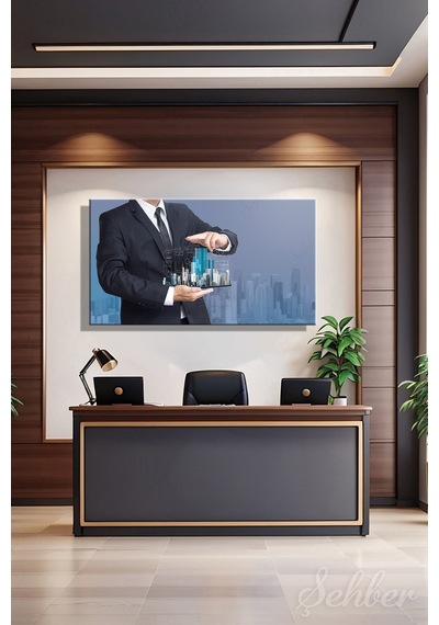Panoramik Yatay Kanvas Tablo Tekli Emlak Ofisi İnşaat Gyo Mimarlık Modern Bina Hologram 2004