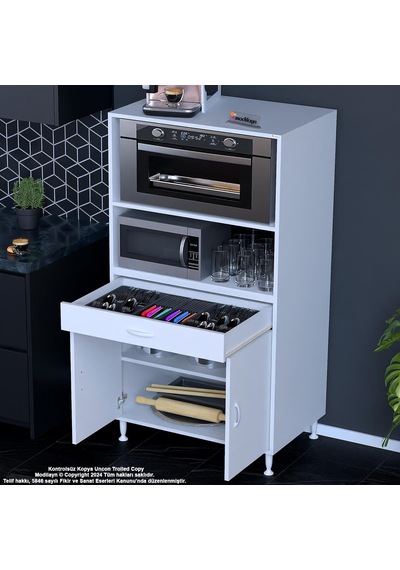 Modilayn Birce Lina Mini Midi Mikrodalga Fırın Dolabı Xxl-75 X 162,4 X 48 Cm 1 Çekmece 2 Kapak 4 Göz Raflı