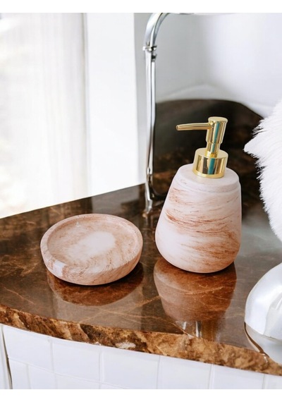 Marble Bej Serisi Beton Sıvı Ve Katı Sabunluk Seti Gri