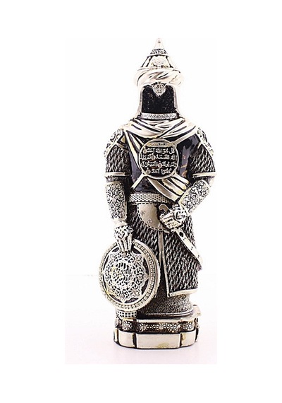 3 Boyutlu Küçük Boy 24 Cm Zırhlı Cevşen Ayetli Asker Gümüş Biblo Polyester Üzerine Metal Kaplama Biblo