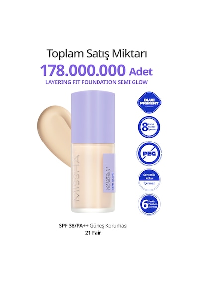 Yarı Parlak Bitişli Nemlendirici Fondöten Layering Fit Foundation Semi Glow No.21 Fair 21
