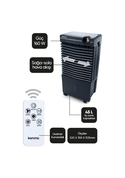 Kac160 160w Kule Tipi Evaporatif Hava Soğutucu İyonizer Özellikli