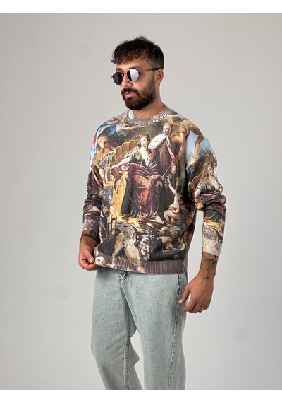 Cocopelli Desenli İtaly Erkek Sweatshirt Coc1026 Çok Renkli