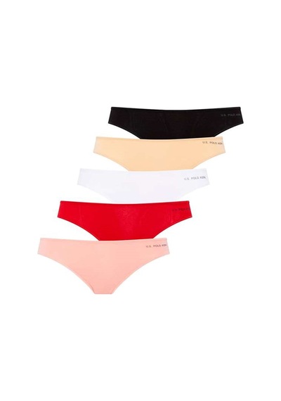 U.S. Polo Assn. U.s Polo Assn. 67005 Kadın 5 Li Kıl Lastiklı Strıng-siyah&ten&beyaz&somon&kırmızı mix color