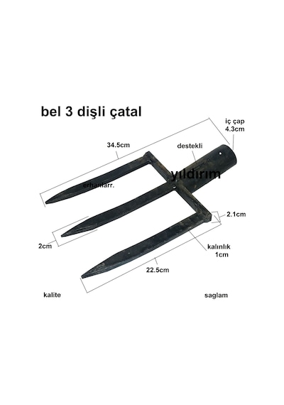 Ahşap Saplı Bel Çapa Belleme Bel Küreği Bahçe Belleme 3diş Ağaç S