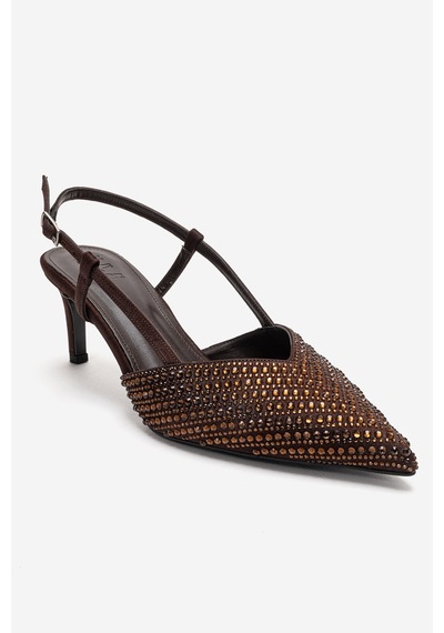 Luvishoes Elodıe Kahverengi Taşlı Kadın İnce Topuklu Abiye Ayakkabı