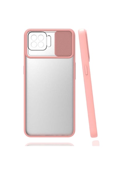 Noktaks - Oppo A73 Uyumlu - Kılıf Slayt Sürgülü Arkası Buzlu Lensi Kapak - Pembe Açık