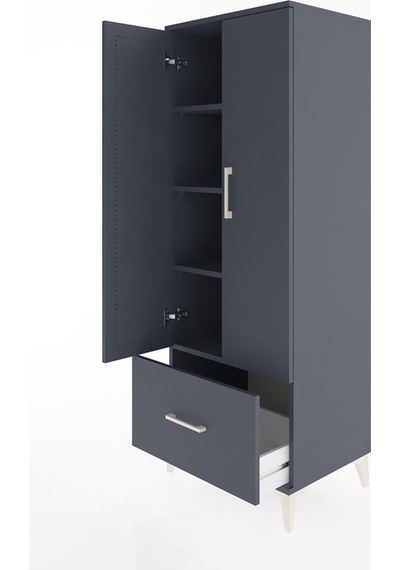 Hyperion Dolap 4 Raflı Tek Çekmeceli 2 Kapaklı 60x44x163 Antr... Antrasit