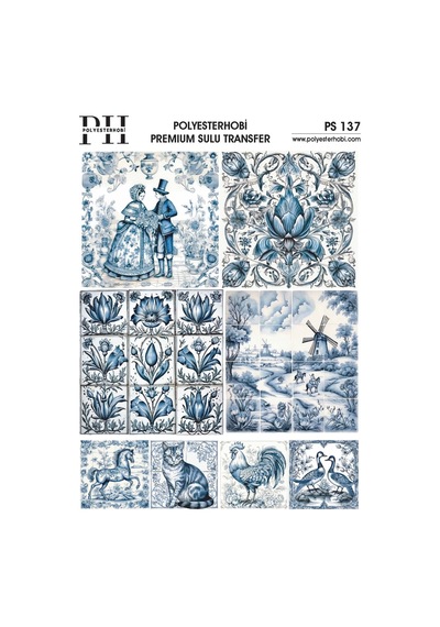 Polyesterhobi Premium Sulu Transfer 25x35 Cm Blue Blanc Desenli Ps 137