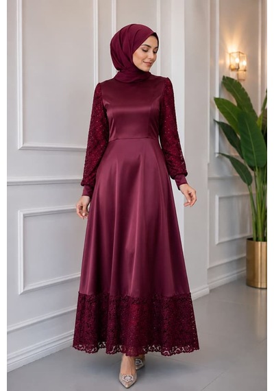 Maşuka Çiçek Desen Dantel Detaylı , Saten Şık Düğün Ve Davet Elbisesi Vişne Çürüğü Vişne Çürüğü Maşuka Çiçek Desen Dantel Detaylı , Saten Şık Düğün Ve Davet Elbisesi Vişne Çürüğü Vişne Çürüğü