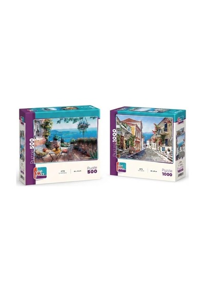 Sahil Sokak Ve Limana Karşı İkili Set - 1000 + 500 Parça İkili Puzzle Seti
