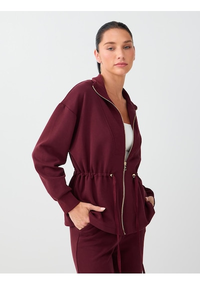 Jimmy Key Bordo Bel Ayarlamalı Fermuarlı Modal Ceket 6ww057725562