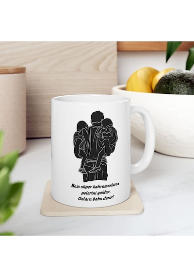 Süper Kahraman Baba Babalar Günü - Doğum Günü Hediyesi - Hediye Porselen Kupa Bardak Beyaz