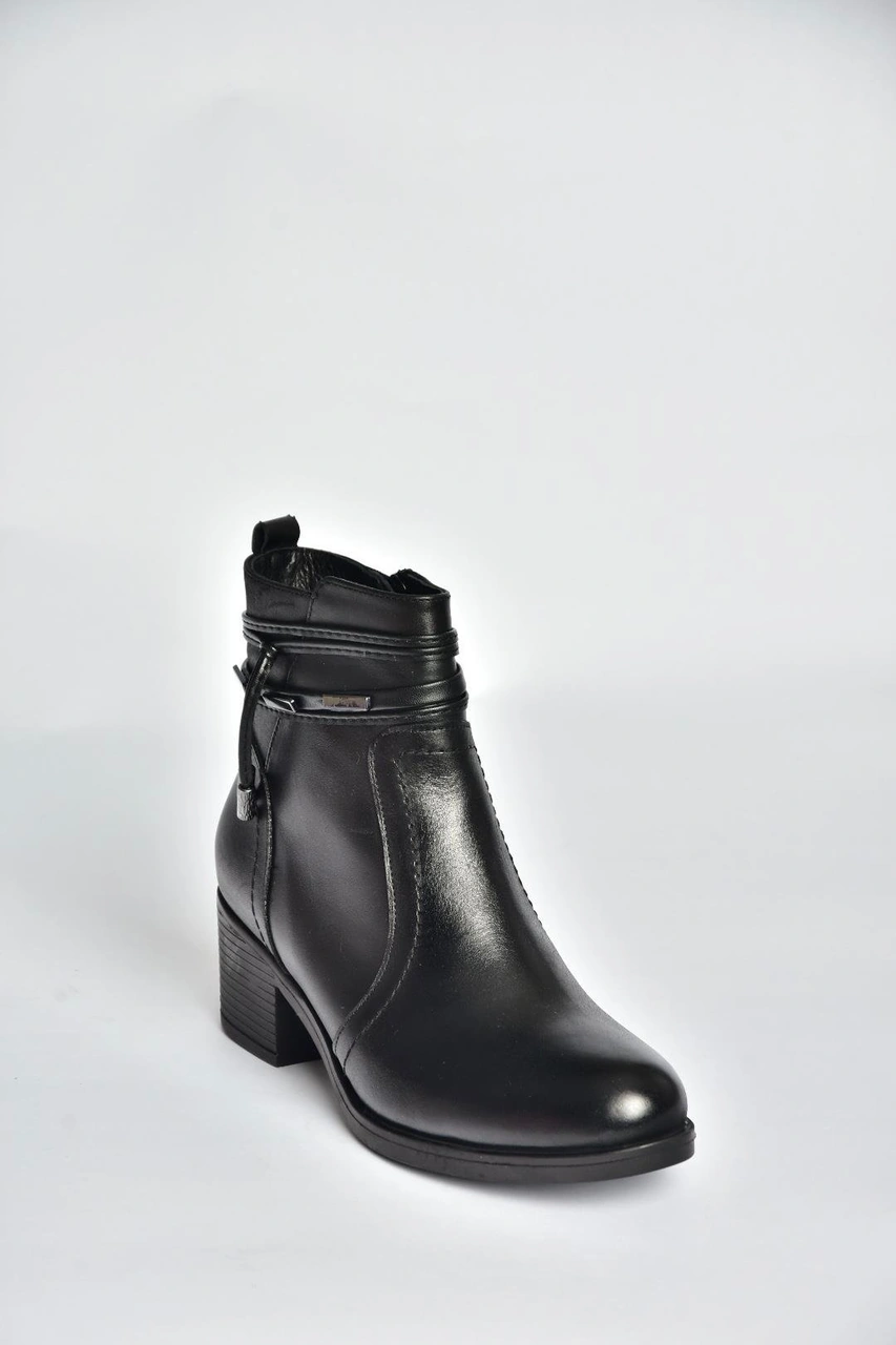 Fox Shoes T555703303 Siyah Hakiki Deri Kalın Topuklu Kadın Bot Siyah Deri-hakiki Deri