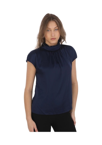 Yaka Drape Detaylı Saten Bluz 01-lacivert Lacivert
