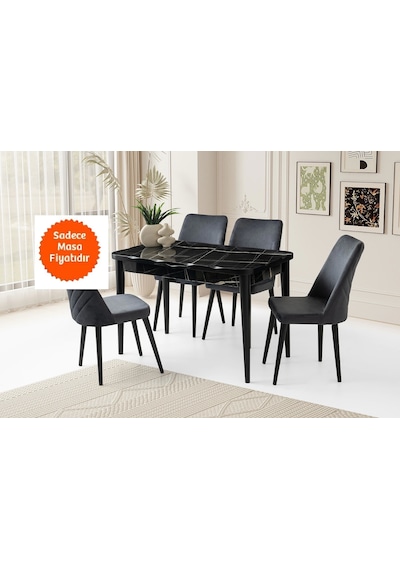 Sonata Ortadan Açılır Büyüyen Parlak Ahşap Yemek Masası Siyah Mermer Desenli 90x160cm Siyah Sonata Ortadan Açılır Büyüyen Parlak Ahşap Yemek Masası Siyah Mermer Desenli 90x160cm Siyah