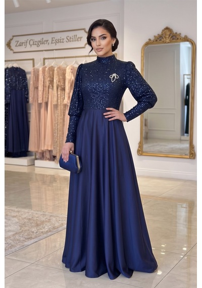 Dorne Moda Üstü Pul Paletli Altı Saten Kloş Detaylı Mezuniyet Ve Nişan Abiye Elbise Lacivert Lacivert Dorne Moda Üstü Pul Paletli Altı Saten Kloş Detaylı Mezuniyet Ve Nişan Abiye Elbise Lacivert Lacivert