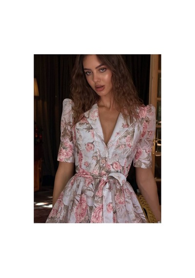 Wellway Keten Kumaş Model Düğme Detaylı Elbise-kemer Dahil -pembe-3106 Pembe