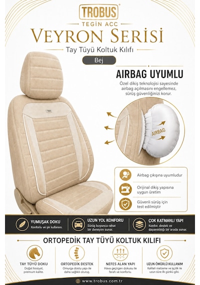 Seat Ateca 2016 Sonrası Uyumlu Veyron Serisi Bej Tay Tüyü Koltuk Kılıfı