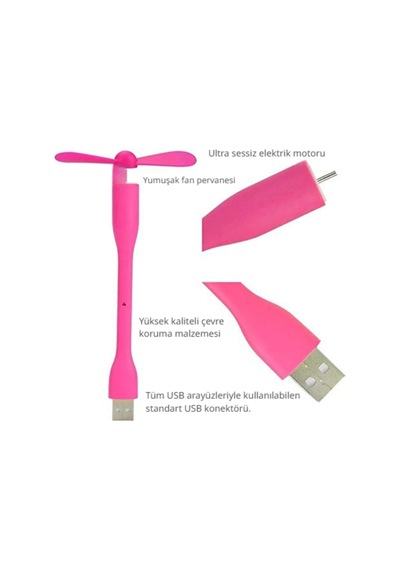Esnek Taşınabilir Mini Usb Vantilatör Fan Serinletici Laptop Powerbank Uyumlu Sessiz Güçlü Pervane Pembe