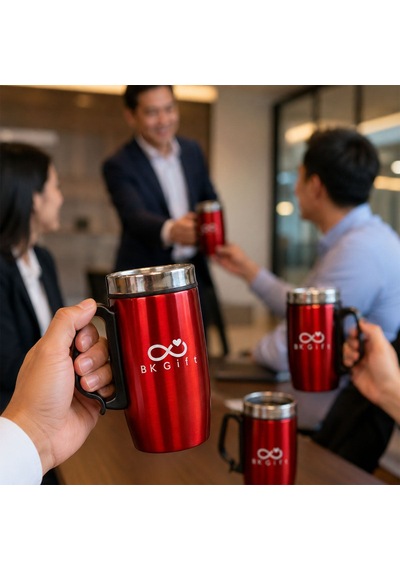 Logonuza Özel 5 Adet 5304 Çelik Kupa 240 Ml Kilitli Kapaklı Kurumsal Termos Mug Kırmızı