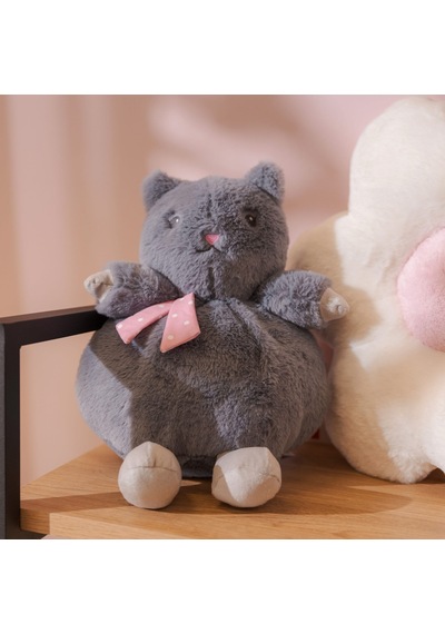 Soft Tombul Kedi Figürlü Yastık - Antrasit - 26x30 Cm Çok Renkli
