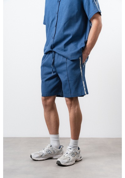 Respire Erkek Şerit Detaylı Denim Şort Lacivert