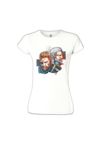 The Witcher - Geralt Vs Solid Snake Beyaz Kadın Tshirt 001