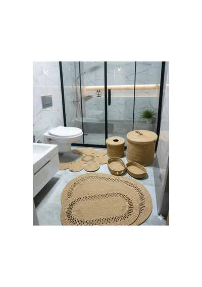 Jüt,hasır,banyo Takımı,banyo Paspası, Paspas Takımı,makyaj Sepeti,banyo Kovası,klozet Paspas, Kahverengi Kahverengi