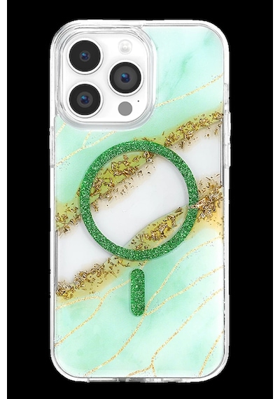 Onegif Apple iPhone Uyumlu 15 Pro Max Lotus Simli Magsafe Kapak - Yeşil Bz8683140940454