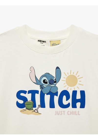 Koton Stitch Baskılı Lisanslı Beyaz Erkek Çocuk T-shirt 6skb10107tk Beyaz