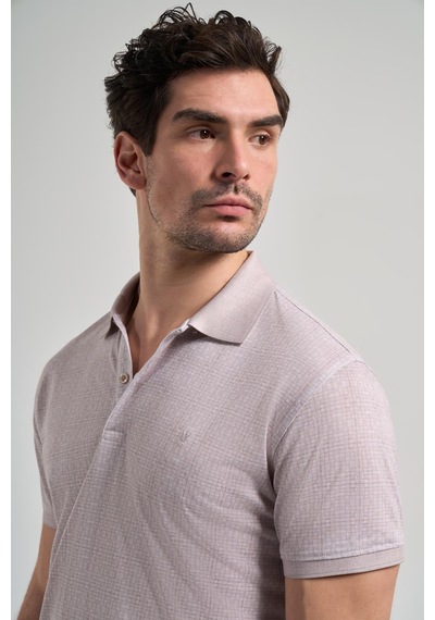 Bej Kısa Kol Baskılı Pike Polo Yaka Cepsiz Esnek Casual Slim Fit Tişört 1011250150 Bej