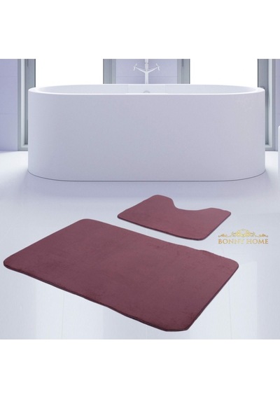 Bonny Home Unicolor Düz Mürdüm 2li Banyo Paspası Halısı Seti Kaymaz Krem