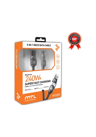 240w 5'i 1 Arada Usb/type-c/lightning Boyun Askılı Turbo Şarj Ve Data Kablosu Hasır Kablo Mt2515