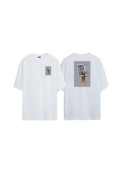 Thewert Unisex Telefon Kulubesi Ön Arka Baskılı Beyaz Oversize T-shirt