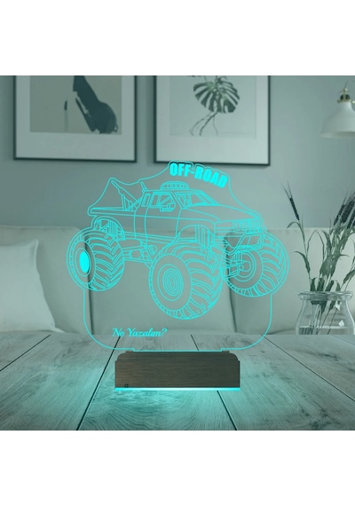 Luvivia Off Road Arazi Aracı Jeep Tasarım Kişiye Özel 3d Lamba - Masa Gece Lambası V1 Şeffaf