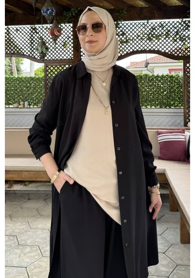 Rabia Şamlı İnci Pantolonlu Takım Siyah Normal